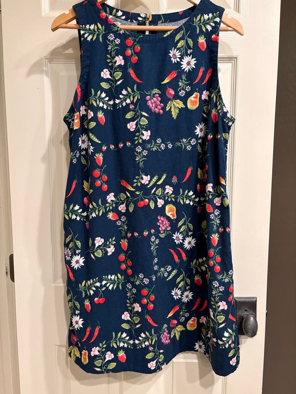 OLD NAVY Fruit and Veggie Print Mini Dress Size Large Linen Blend Artsy Fun